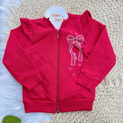 Conj. Jaqueta de Moletom Lacinho e Calça Legging - Vermelho e Mescla